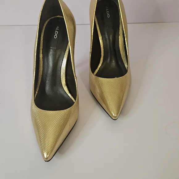 Aldo Metallic Gold Pointed-Toe Stiletto Pumps - Picture 2 of 3